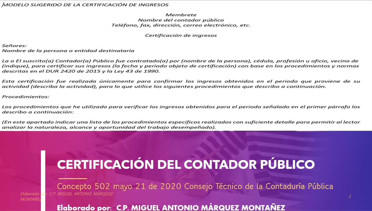 Contador Publico Modelo De Certificado De Ingresos Modelo De Informe